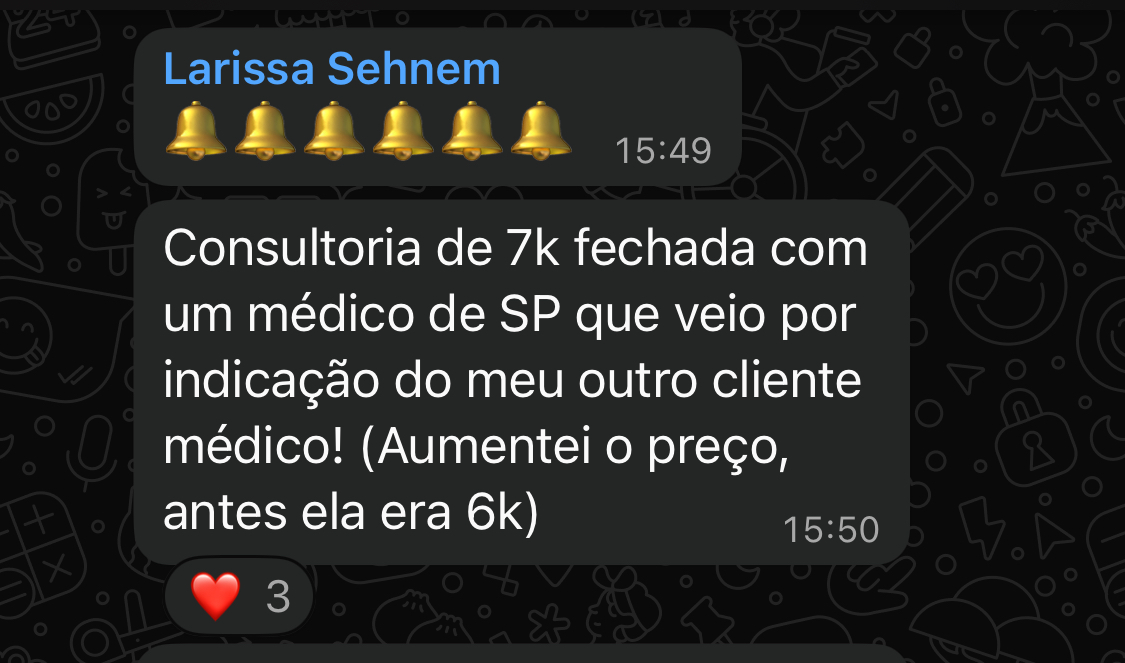Depoimento de consultora de estilo relatando resultado de faturamento